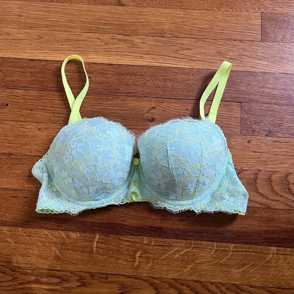 Victoria’s Secret | Light Blue and Neon Yellow Floral Padded Bra